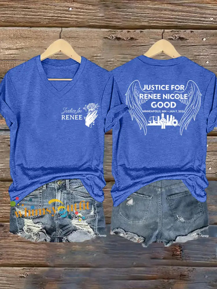 Women’s Justice For Renee Nicole Good V-Neck Tee Blue / S