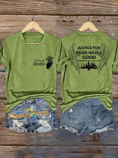 Women’s Justice For Renee Nicole Good V-Neck Tee Green / S