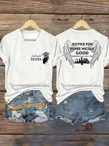 Women’s Justice For Renee Nicole Good V-Neck Tee White / S