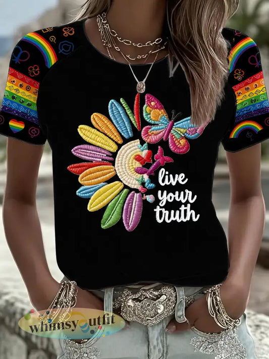 Women’s Live Your Truth Pride Month T-shirt met ronde hals en korte mouwen - Zwart / S
