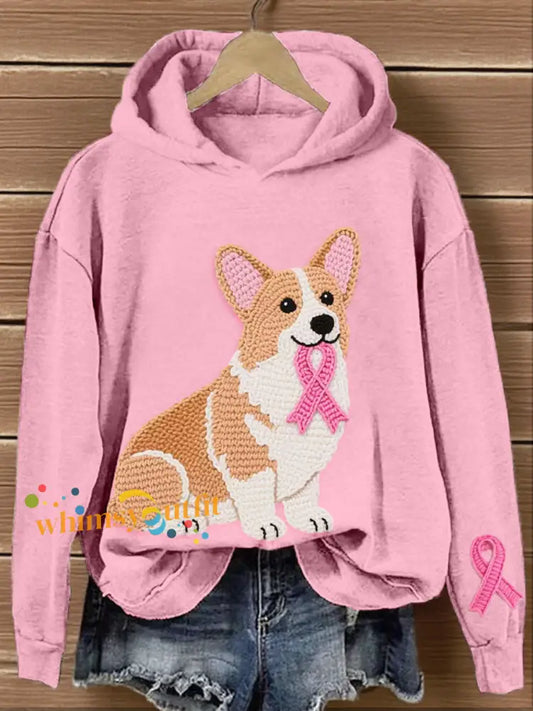 Women’s Lovely Corgi Crochet Pattern Hoodie Pink / S