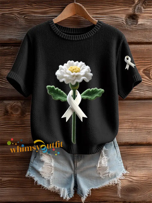 Women’s Lung Cancer White Carnation White Ribbon Tops Black / S
