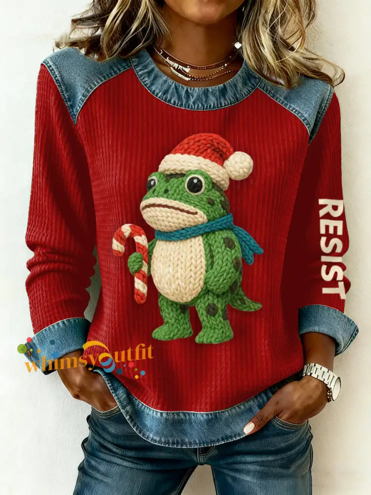 Women’s Merry Resistmas Portland Frog Printed Casual Sweatshirt Red / S