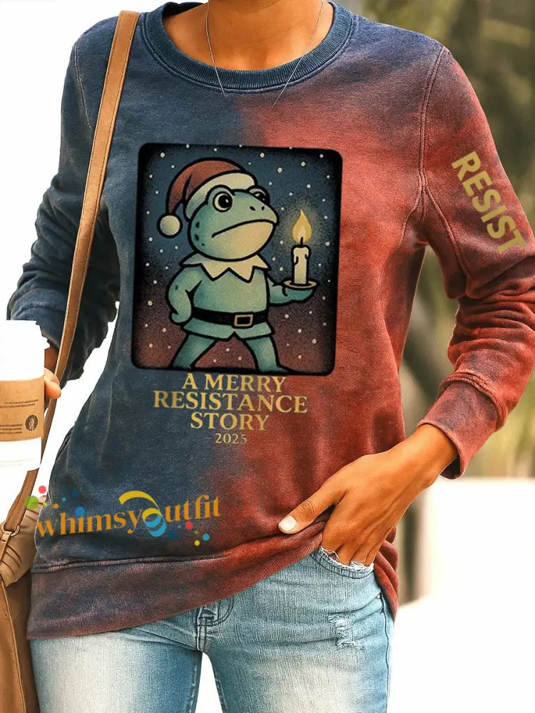 Women’s Merry Resistmas Portland Frog Printed Sweatshirt As picture / S