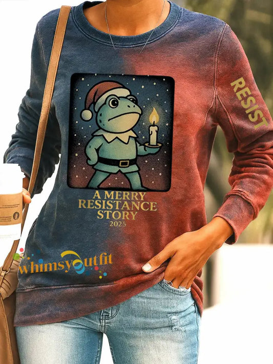 Women’s Merry Resistmas Portland Frog Printed Sweatshirt As picture / S