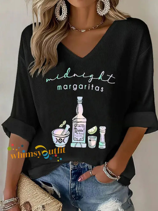 Women’s Midnight Margaritas Waffle T shirt Black / S