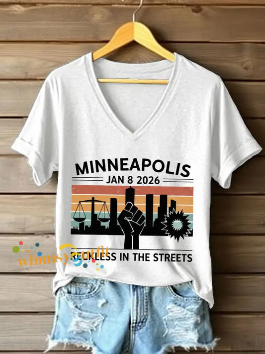 Women’s Minneapolis reckless in the streets V-neck T-shirts White / S