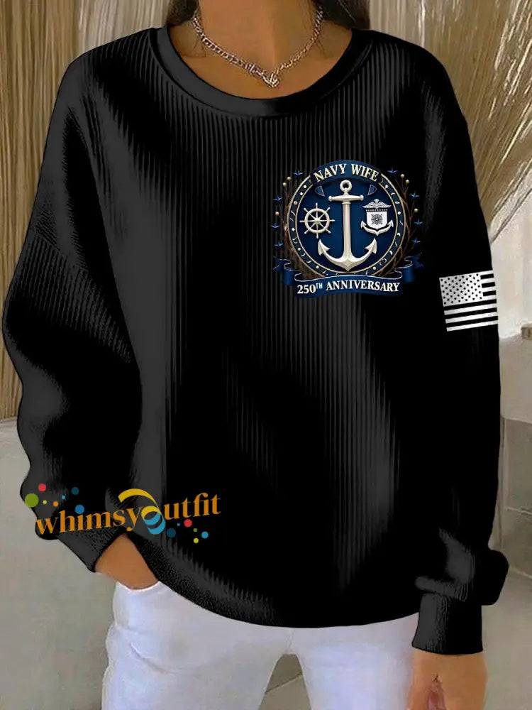 Women’s Navy 250th Anniversary Printed Navy Wife Sweatshirt Black / S