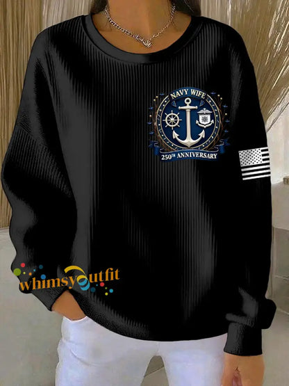 Women’s Navy 250th Anniversary Printed Navy Wife Sweatshirt Black / S