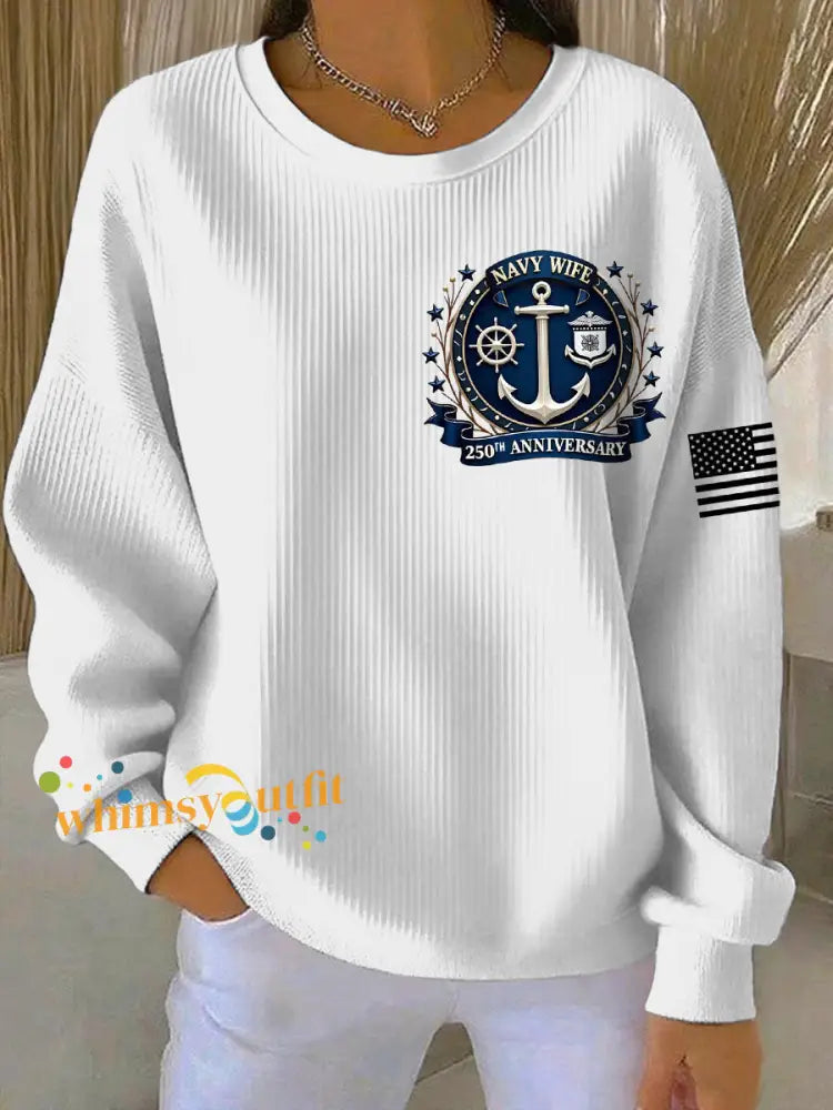 Women’s Navy 250th Anniversary Printed Navy Wife Sweatshirt White / S
