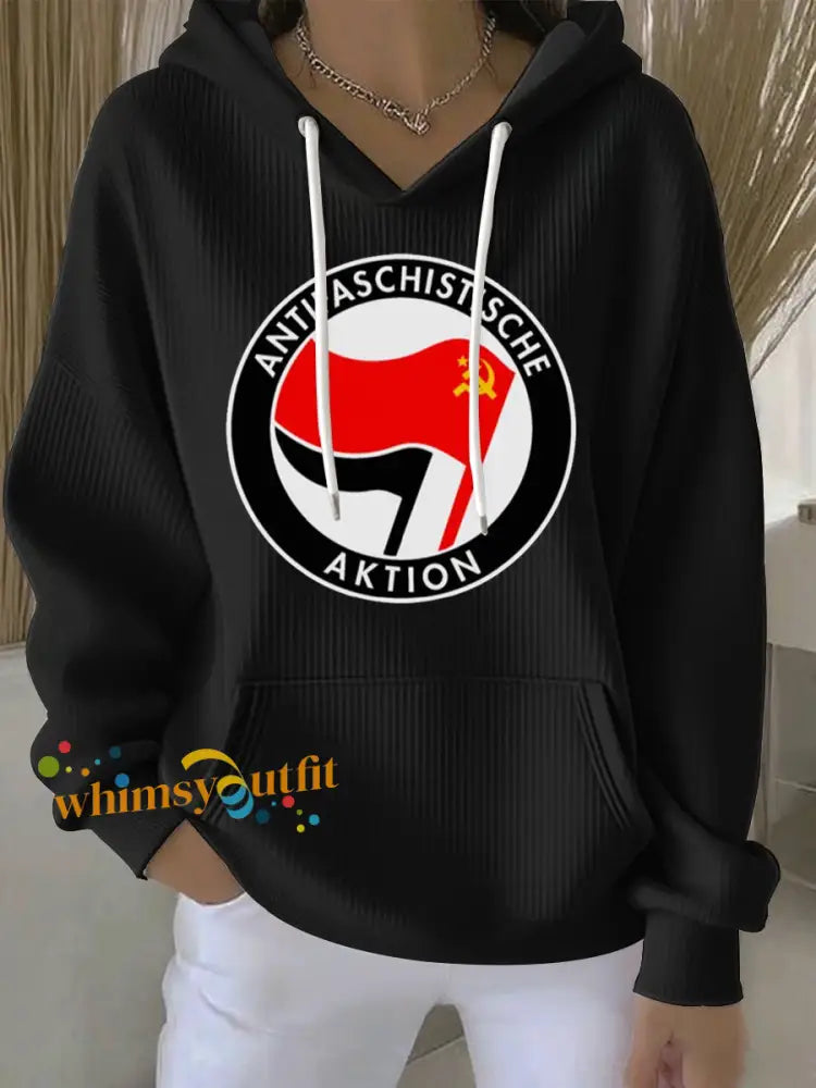 Women’s No Kings Antifa Logo - Hammer & Sickle Sweatshirt Hoodie Black / S