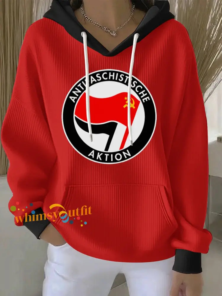 Women’s No Kings Antifa Logo - Hammer & Sickle Sweatshirt Hoodie Red / S