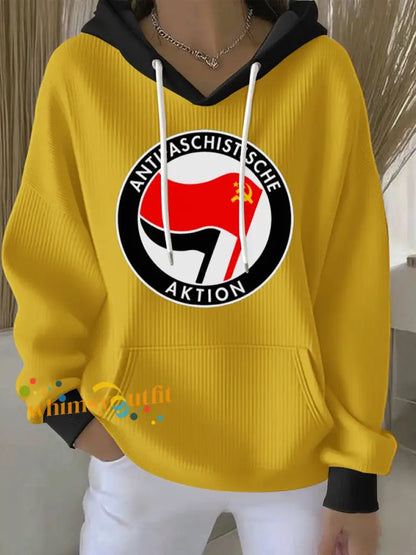 Women’s No Kings Antifa Logo - Hammer & Sickle Sweatshirt Hoodie Yellow / S