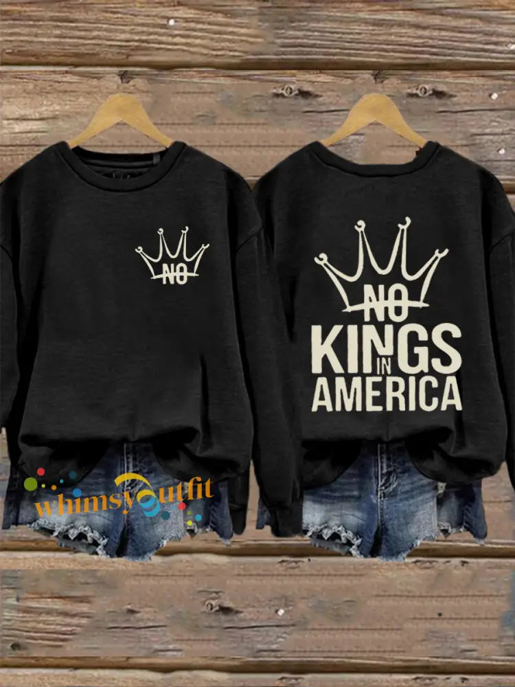 Women’s No Kings In America Print Sweatshirt Black / S