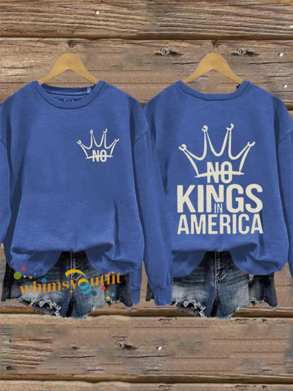 Women’s No Kings In America Print Sweatshirt Blue / S