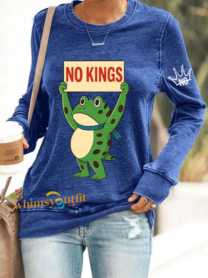 Women’s No Kings In America Print Sweatshirt Blue / S