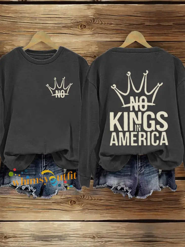 Women’s No Kings In America Print Sweatshirt Dark Gray / S