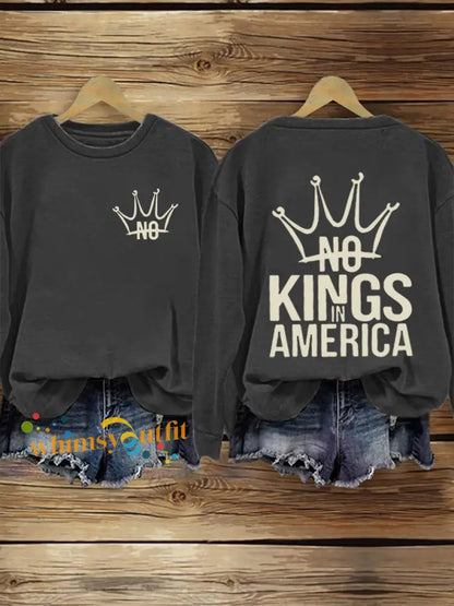 Women’s No Kings In America Print Sweatshirt Dark Gray / S