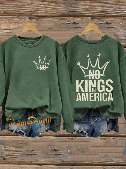 Women’s No Kings In America Print Sweatshirt Green / S