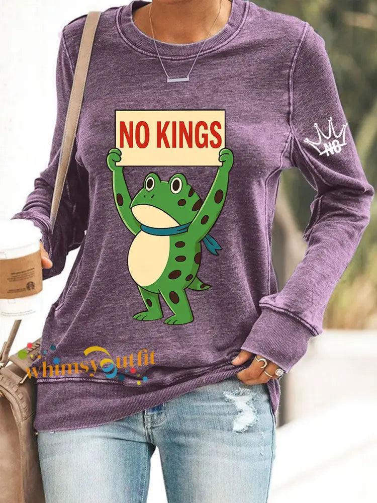 Women’s No Kings In America Print Sweatshirt Purple / S