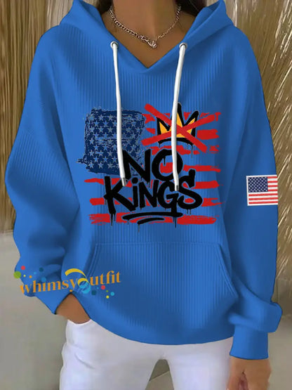 Women’s No Kings In America USA Flag Print Hoodie Blue / S