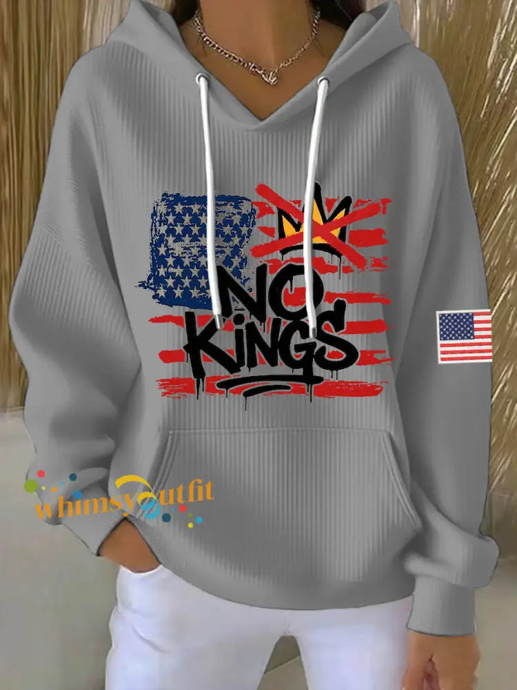 Women’s No Kings In America USA Flag Print Hoodie Light Gray / S