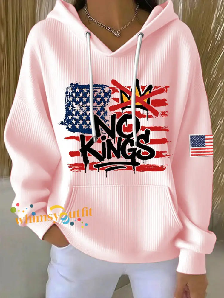 Women’s No Kings In America USA Flag Print Hoodie Light Pink / S