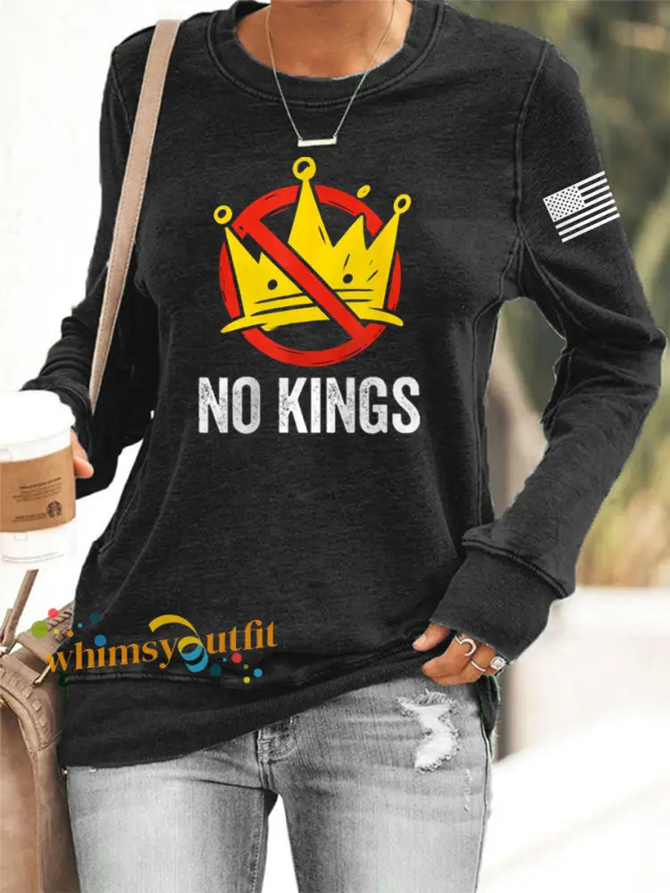 Women’s No Kings In America USA Flag Print Sweatshirt Black / S
