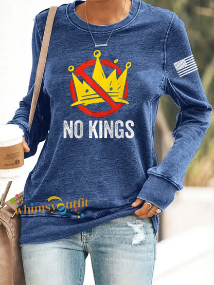 Women’s No Kings In America USA Flag Print Sweatshirt Blue / S