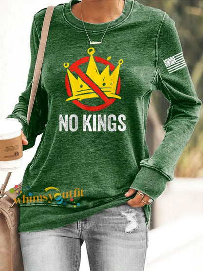 Women’s No Kings In America USA Flag Print Sweatshirt Green / S