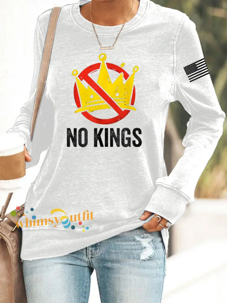 Women’s No Kings In America USA Flag Print Sweatshirt White / S