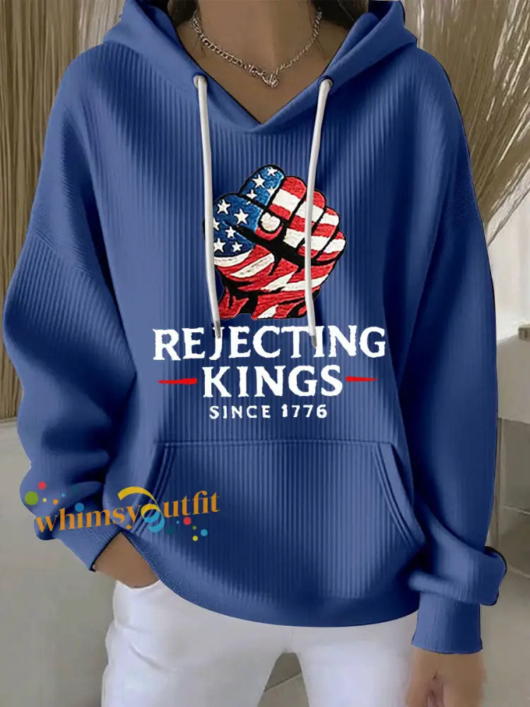 Women’s No Kings Print Casual Hoodie Blue / S