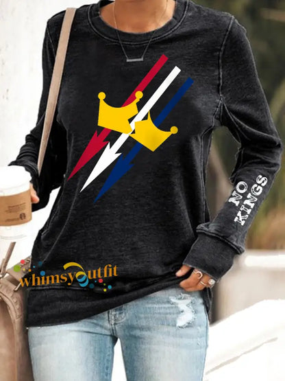 Women’s No Kings Print Sweatshirt Black / S