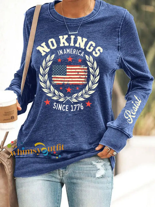 Women’s No Kings Print Sweatshirt Blue / S