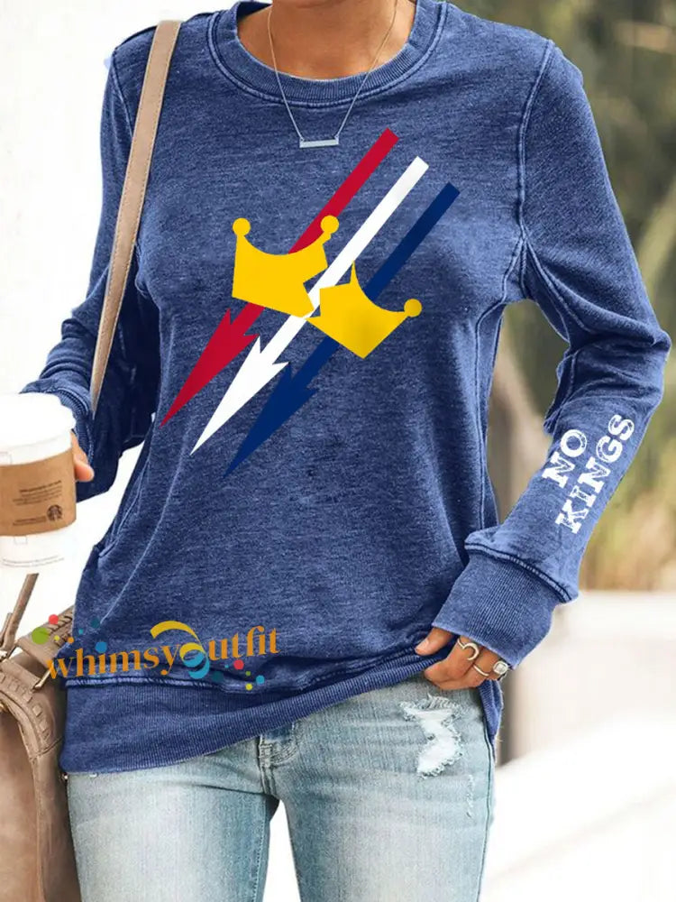 Women’s No Kings Print Sweatshirt Blue / S