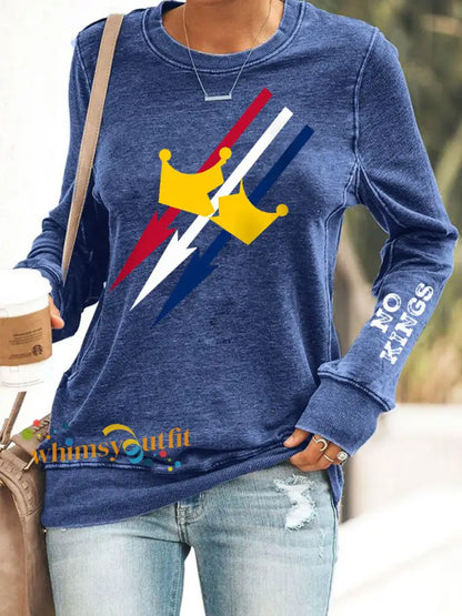 Women’s No Kings Print Sweatshirt Blue / S
