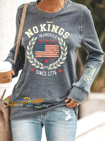 Women’s No Kings Print Sweatshirt Gray / S