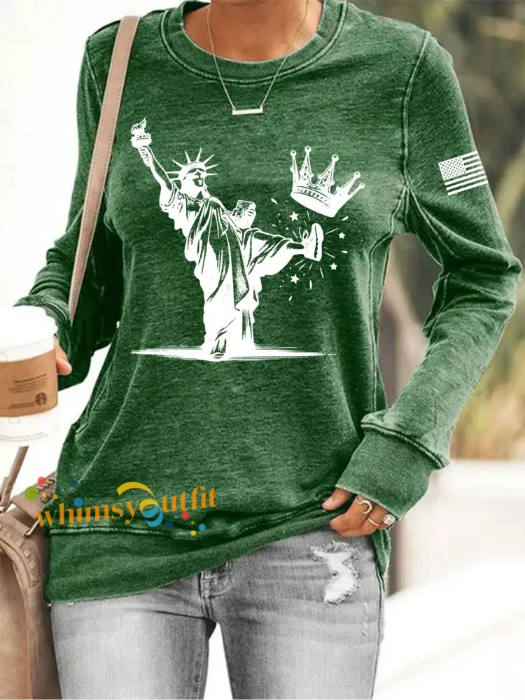 Women’s No Kings Print Sweatshirt Green / S
