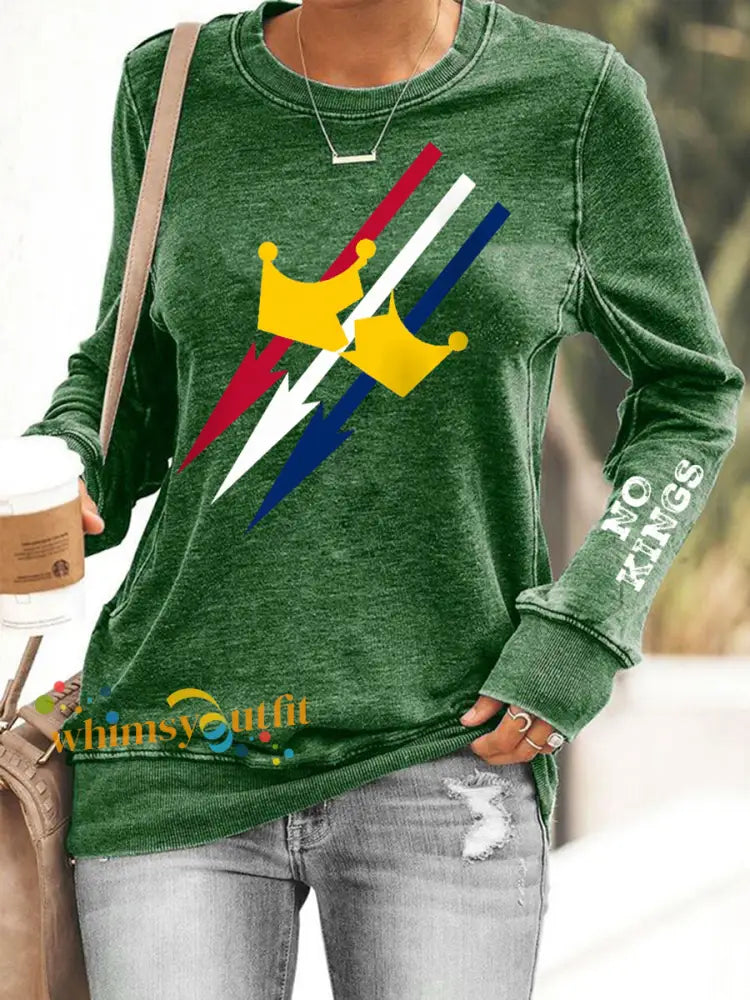 Women’s No Kings Print Sweatshirt Green / S