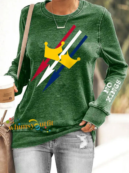 Women’s No Kings Print Sweatshirt Green / S