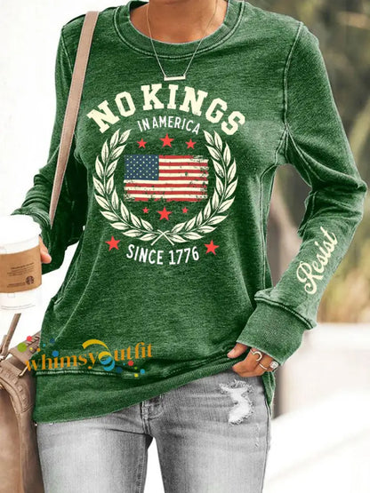 Women’s No Kings Print Sweatshirt Green / S