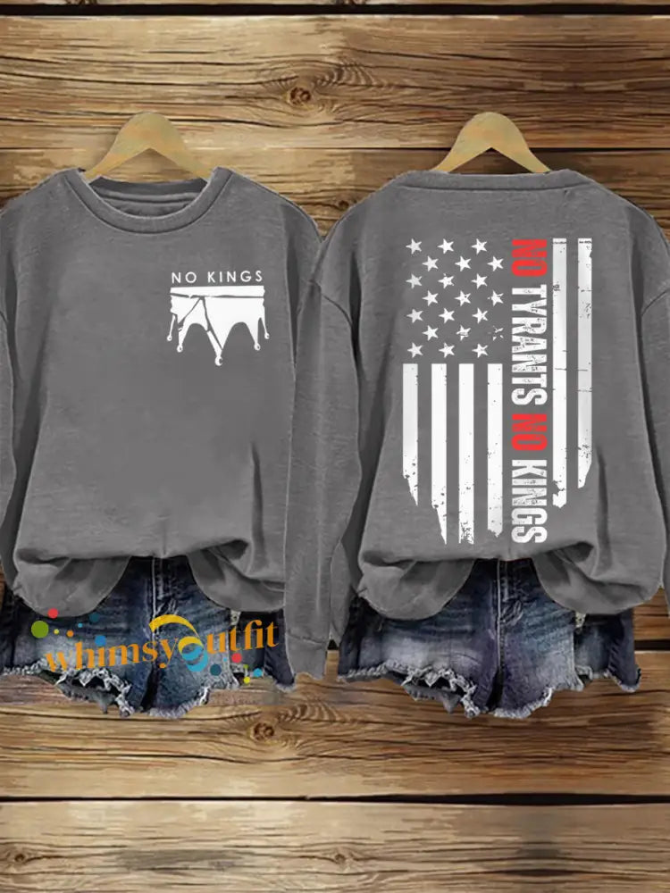 Women’s No Kings Print Sweatshirt Light Gray / S