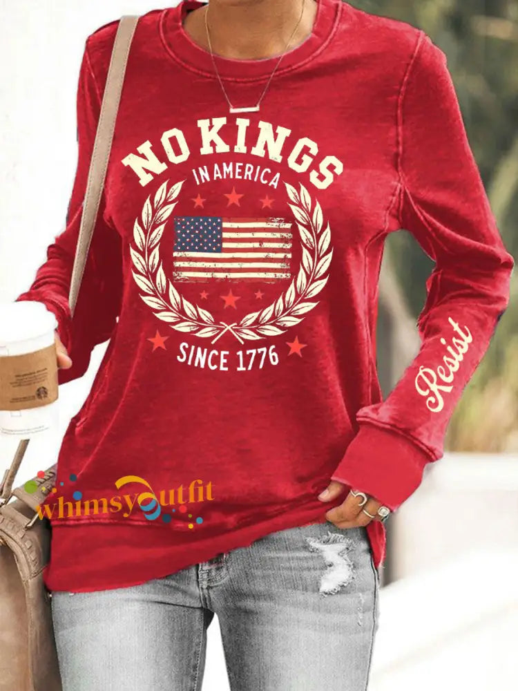 Women’s No Kings Print Sweatshirt Red / S