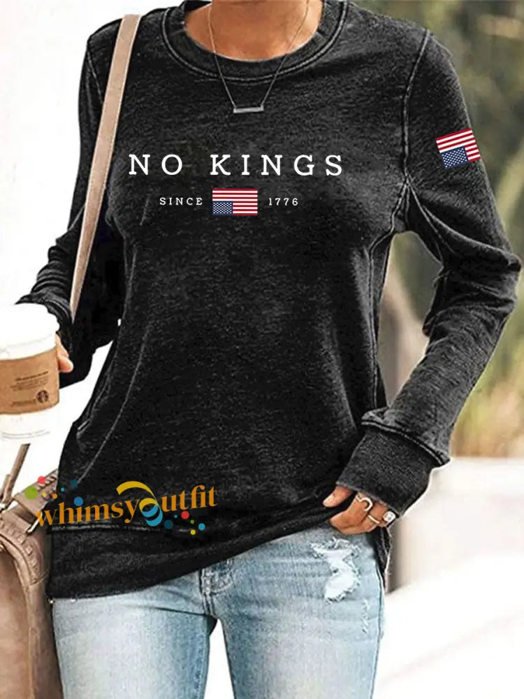 Women’s No Kings Printed Casual Sweatshirt Black / S