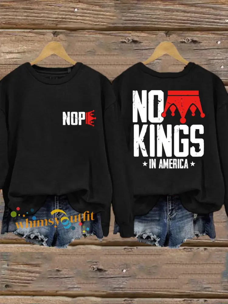 Women’s No Kings Printed Casual Sweatshirt Black / S