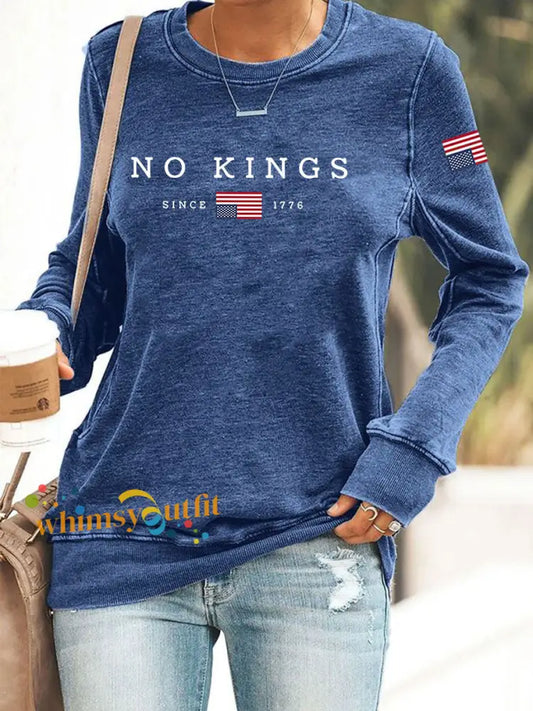 Women’s No Kings Printed Casual Sweatshirt Blue / S