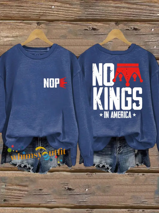 Women’s No Kings Printed Casual Sweatshirt Blue / S