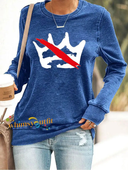 Women’s No Kings Printed Casual Sweatshirt Blue / S
