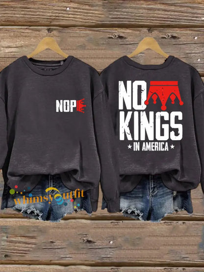 Women’s No Kings Printed Casual Sweatshirt Dark Gray / S