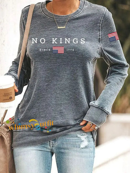 Women’s No Kings Printed Casual Sweatshirt Gray / S